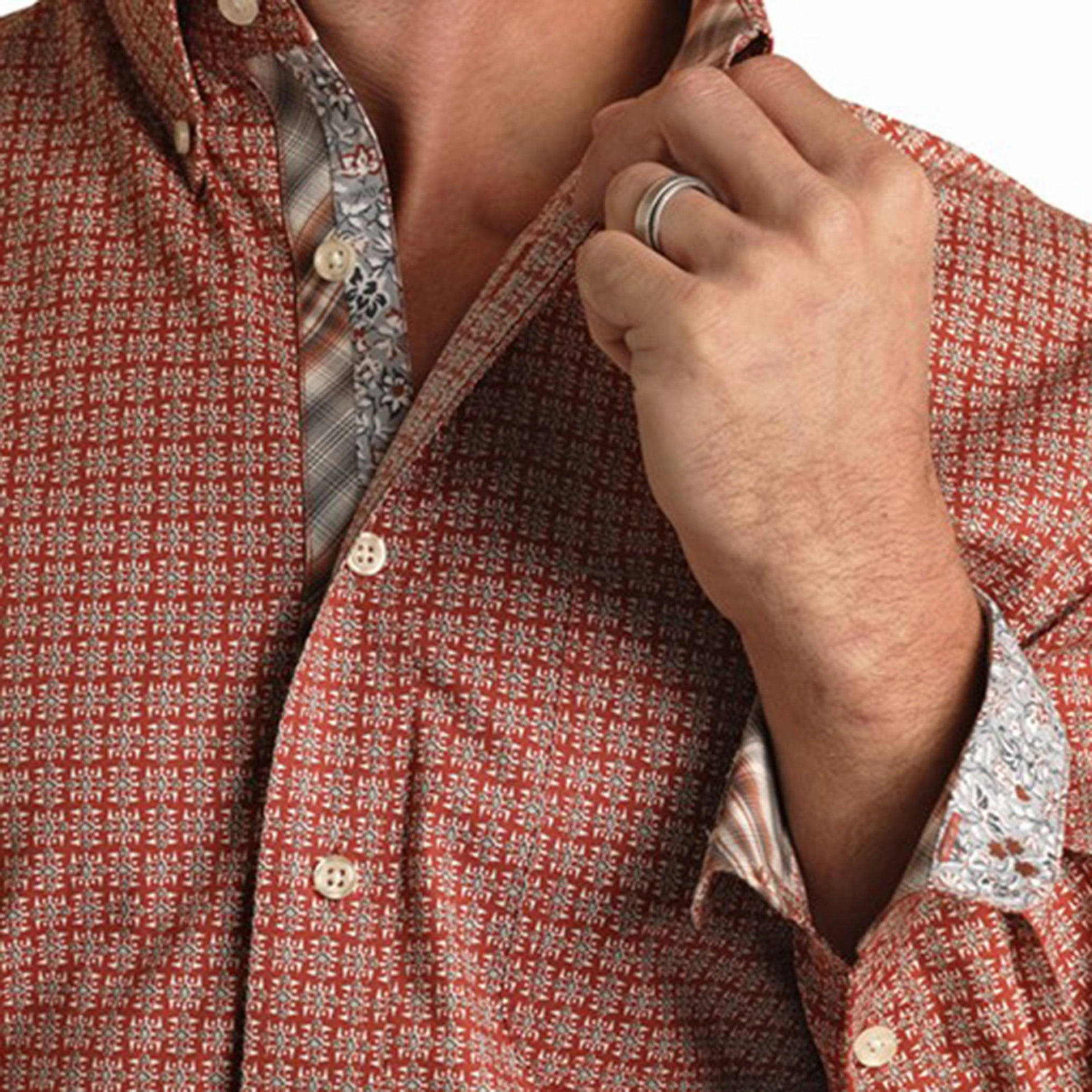 Holiday Outfit Unisex style Panhandle Slim Men's Burnt Orange Print Shirt