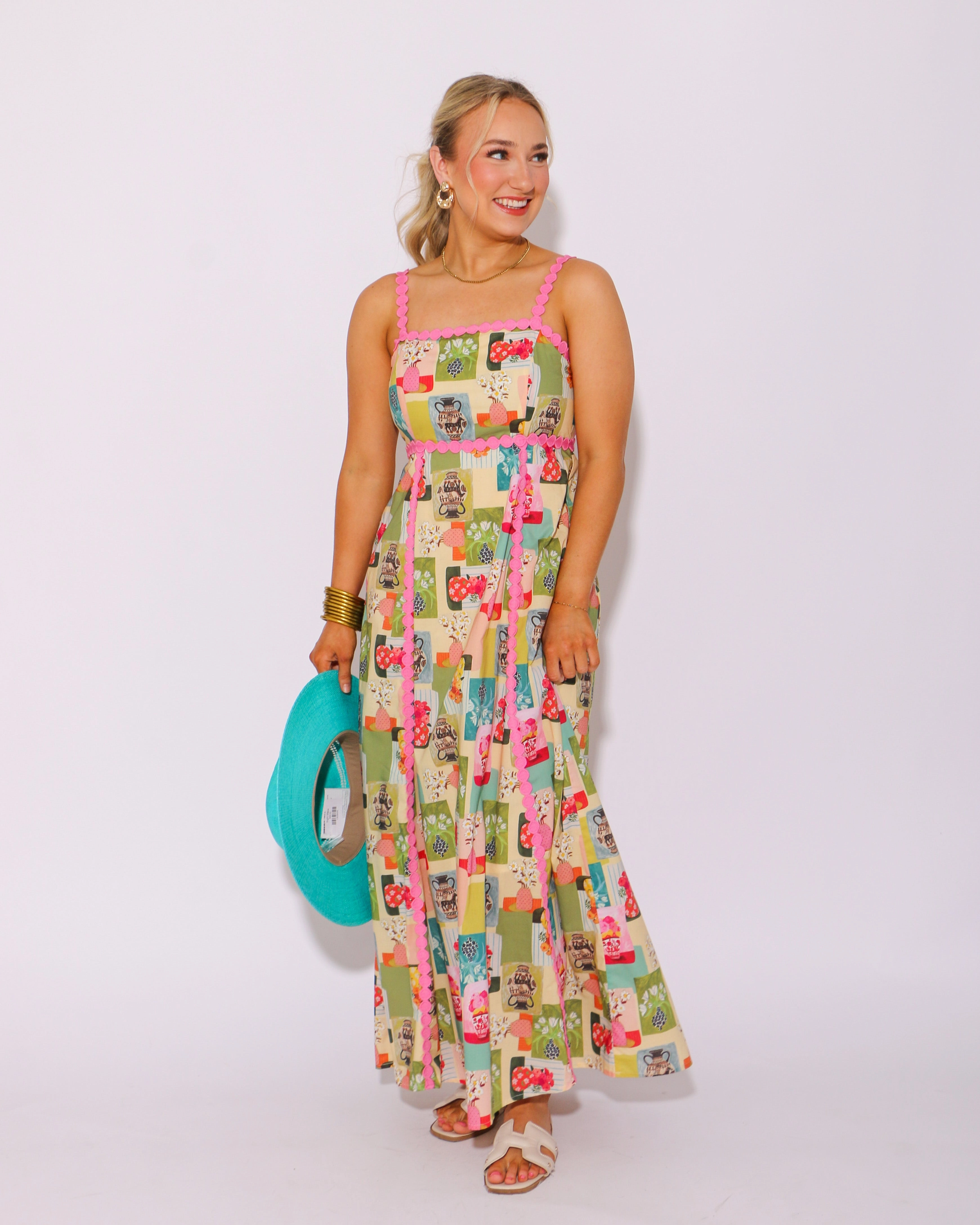 Floral Galore Abstract Midi Dress Everyday Movement Stylish Waistband Design