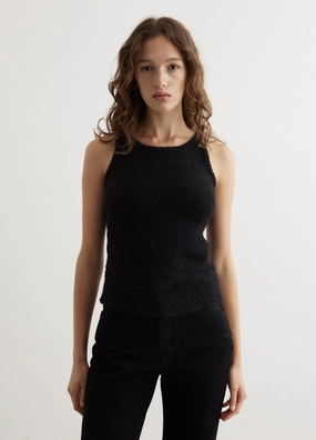 Fluffy Sleeveless Knit Top variation Convertible Collar