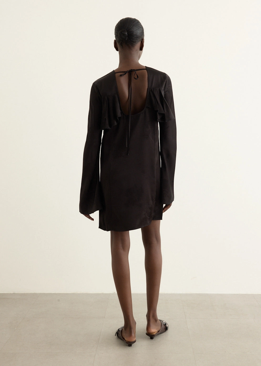 Fluid Satin Jacquard Mini Ruffle Dress Clean Outfit Chill Fashion