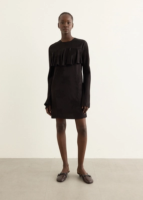 Fluid Satin Jacquard Mini Ruffle Dress Easy Tones Seasonal Must-Have