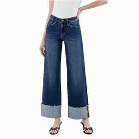 Flying Monkey Women's High Rise Cuffed Wide Leg Jean Everyday Fashion