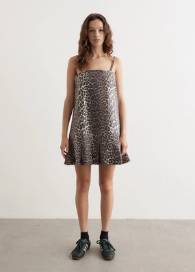 Foil Print Denim Strap Dress Comfy Layers