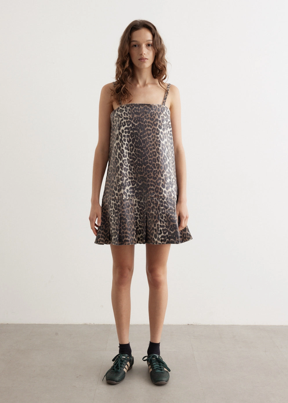 Foil Print Denim Strap Dress Comfy Layers