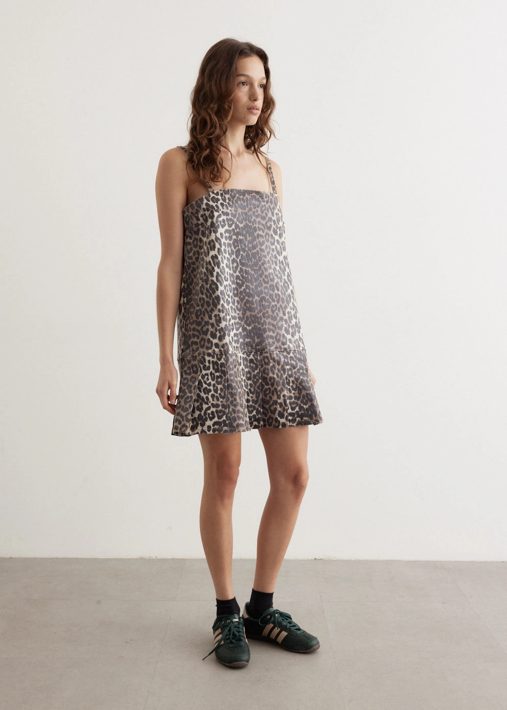 Foil Print Denim Strap Dress Stylish Silhouette