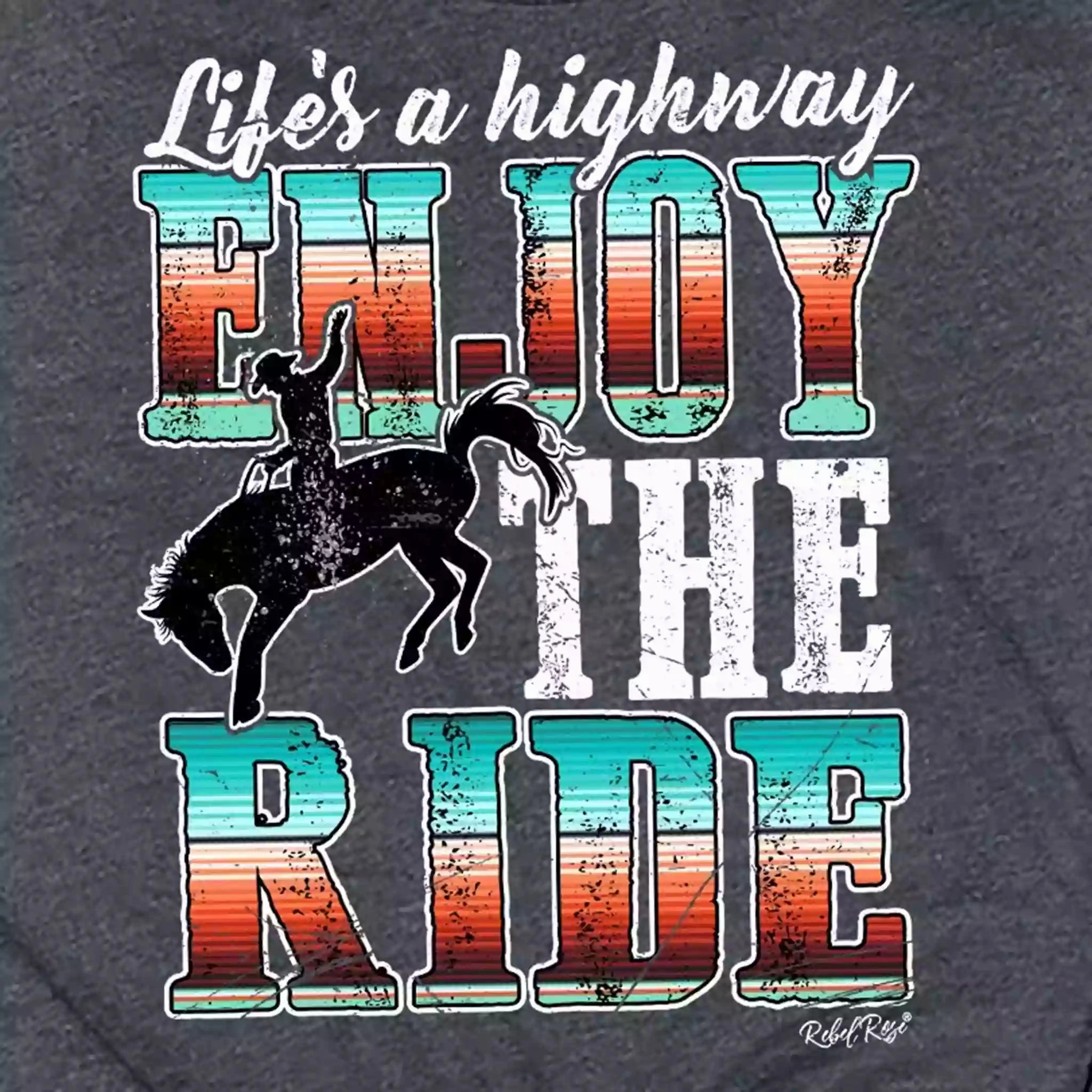 Versatile Layering Piece Rebel Rose Grey Graphic Tee - Life's a Highway Enjoy the Ride