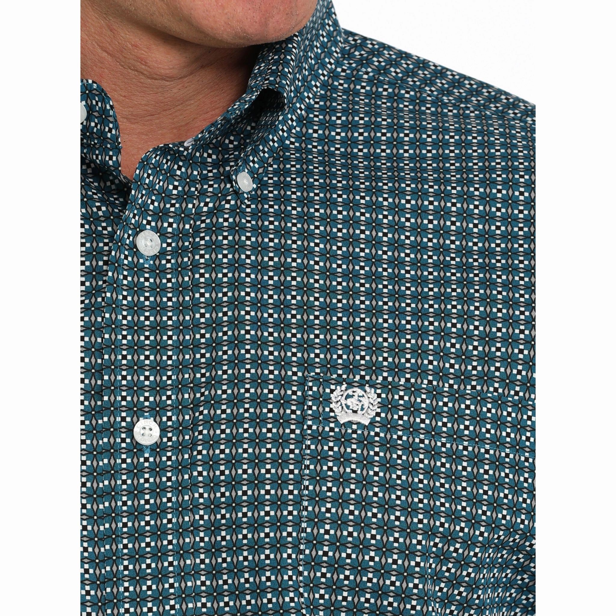 Effortless Comfort Cinch Men's Teal Geo Print Long Sleeve