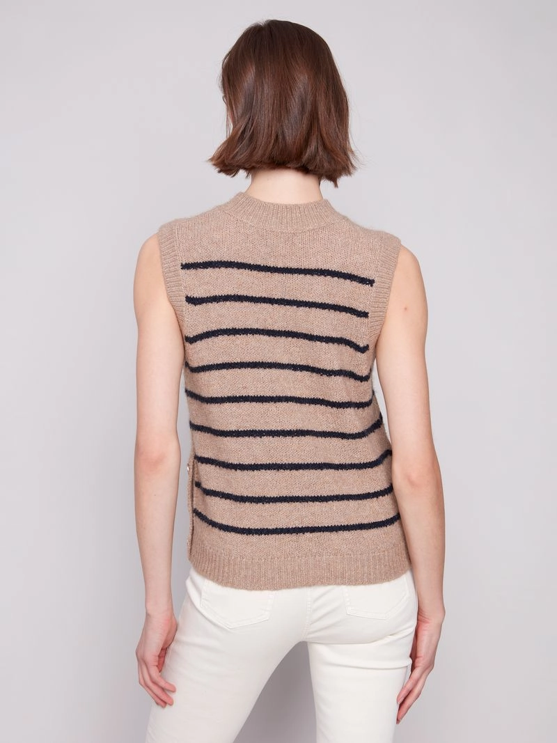 Stretchable Waistband Charlie B. Striped Crew Neck Sweater Vest