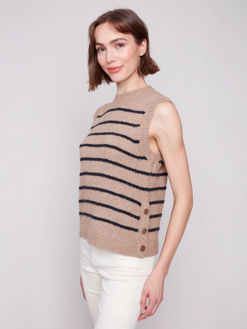 LayeredCuff LatticeKnit Charlie B. Striped Crew Neck Sweater Vest