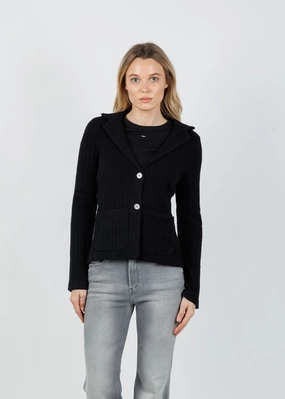 Four Way Stretch Material Casey Cashmere Cable Blazer - Black Recycled Polyester Fabric