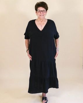 Trendy Layering Frayed Detail Soft Crinkle Gauze Midi Dress