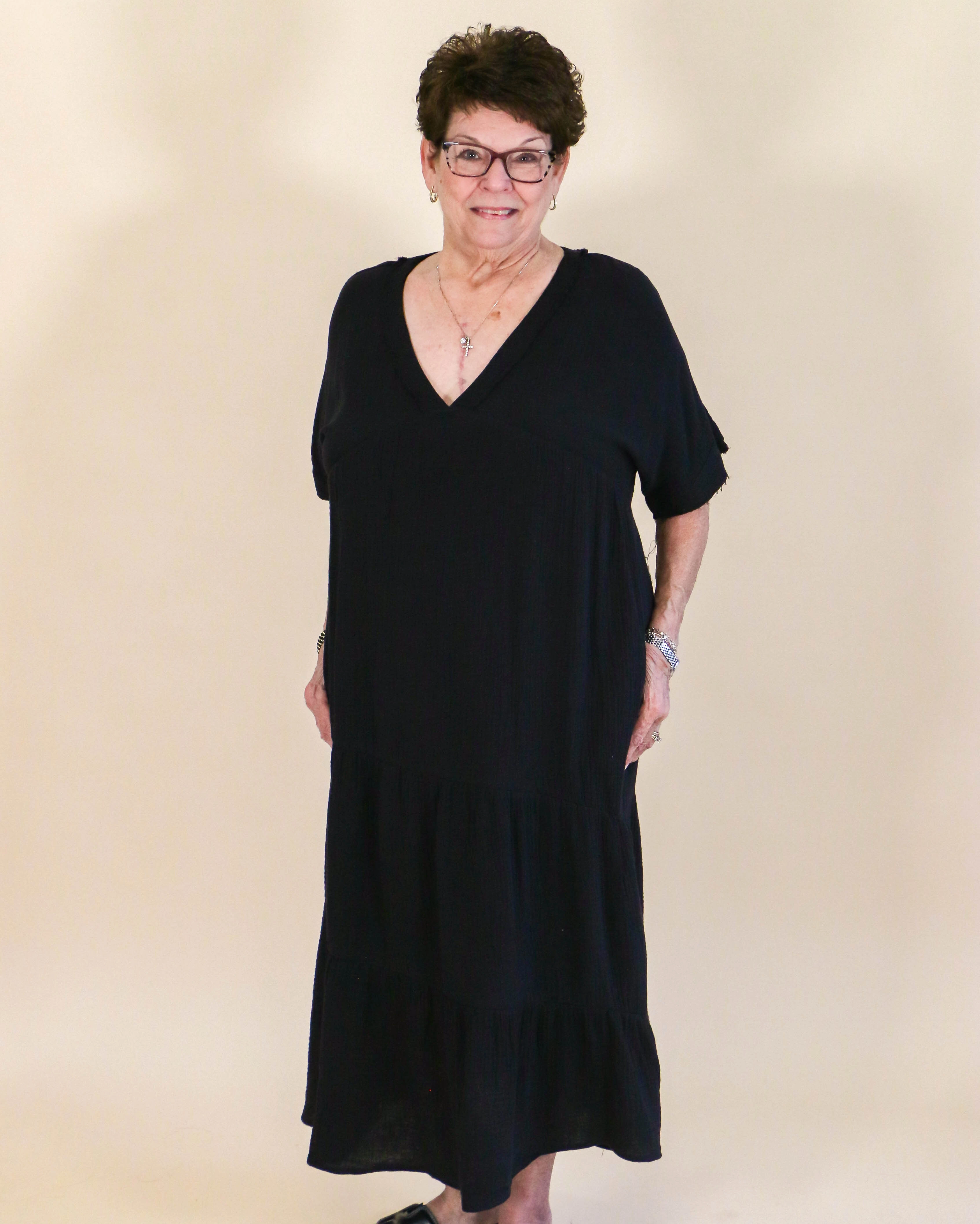 Bow Glow Frayed Detail Soft Crinkle Gauze Midi Dress