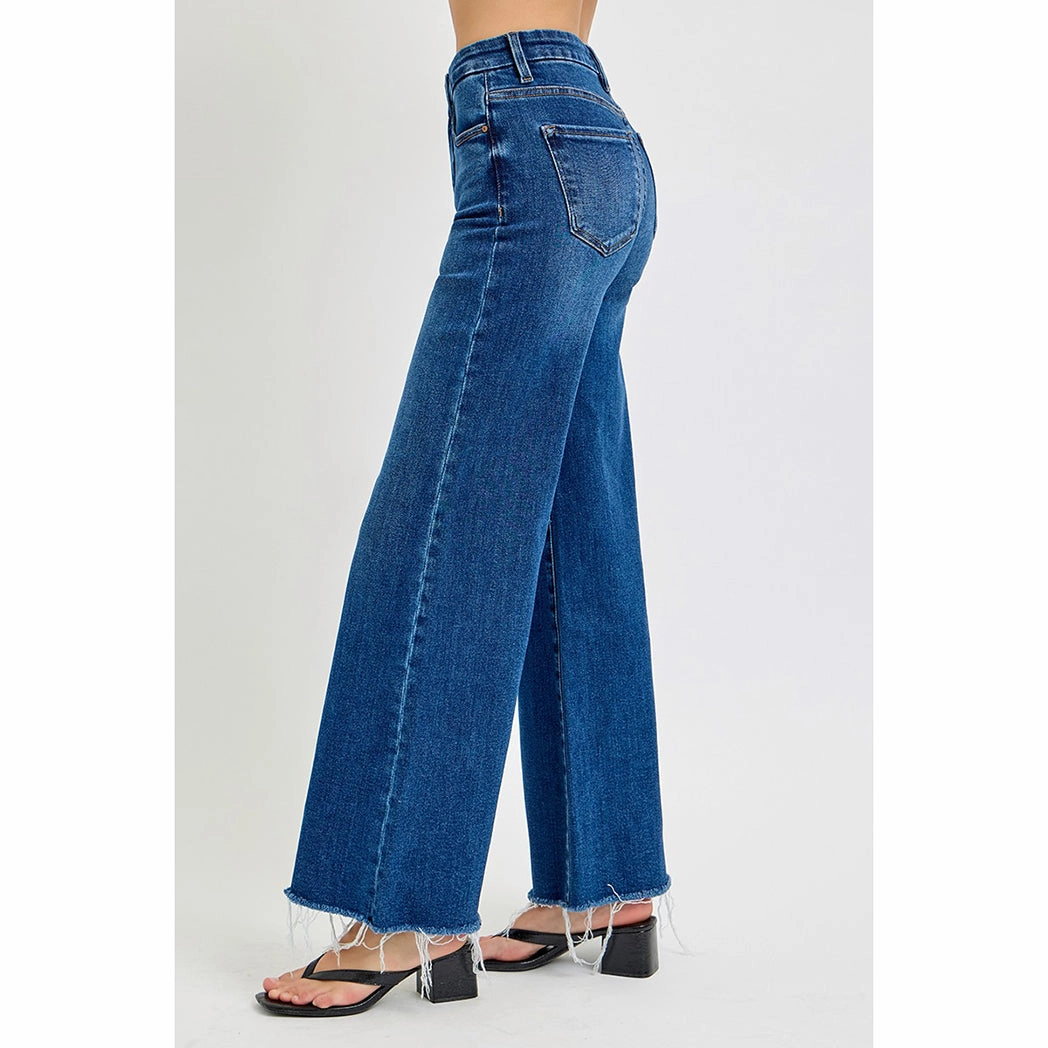 Light Wear Risen Tummy Control Mid Rise Wide Leg Jeans