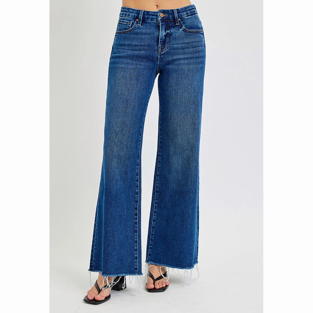 Comfortable Waistband Risen Tummy Control Mid Rise Wide Leg Jeans