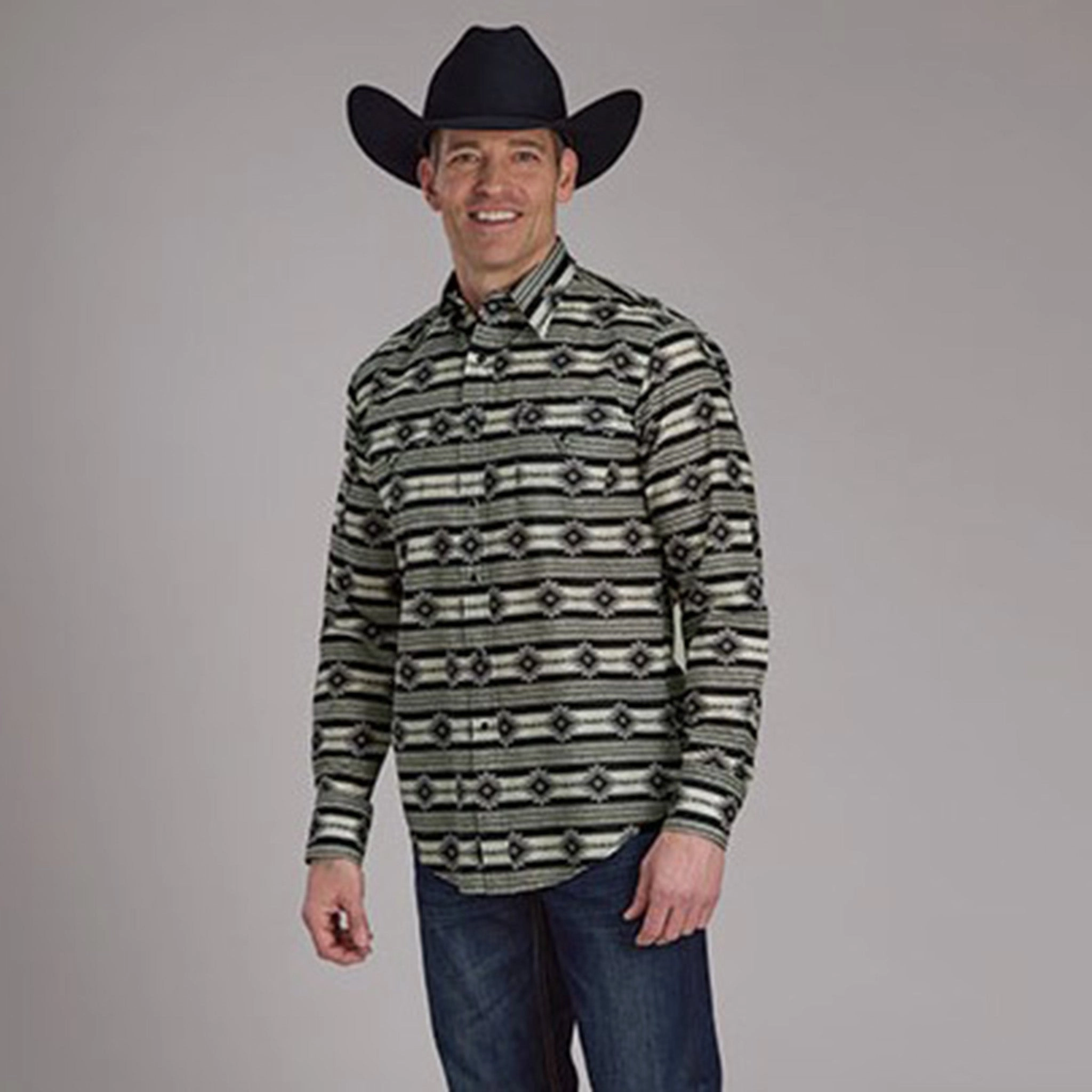 Odor control Abrasion Resistant Edging Roper Men's Black SantaFe Aztec Shirt