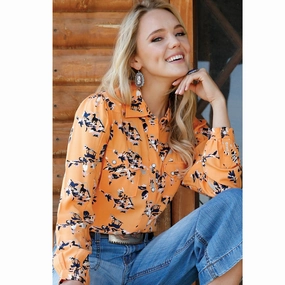 Anti Bacterial Layer Cruel Girl Women's Orange Horse Print Long Sleeve Shirt