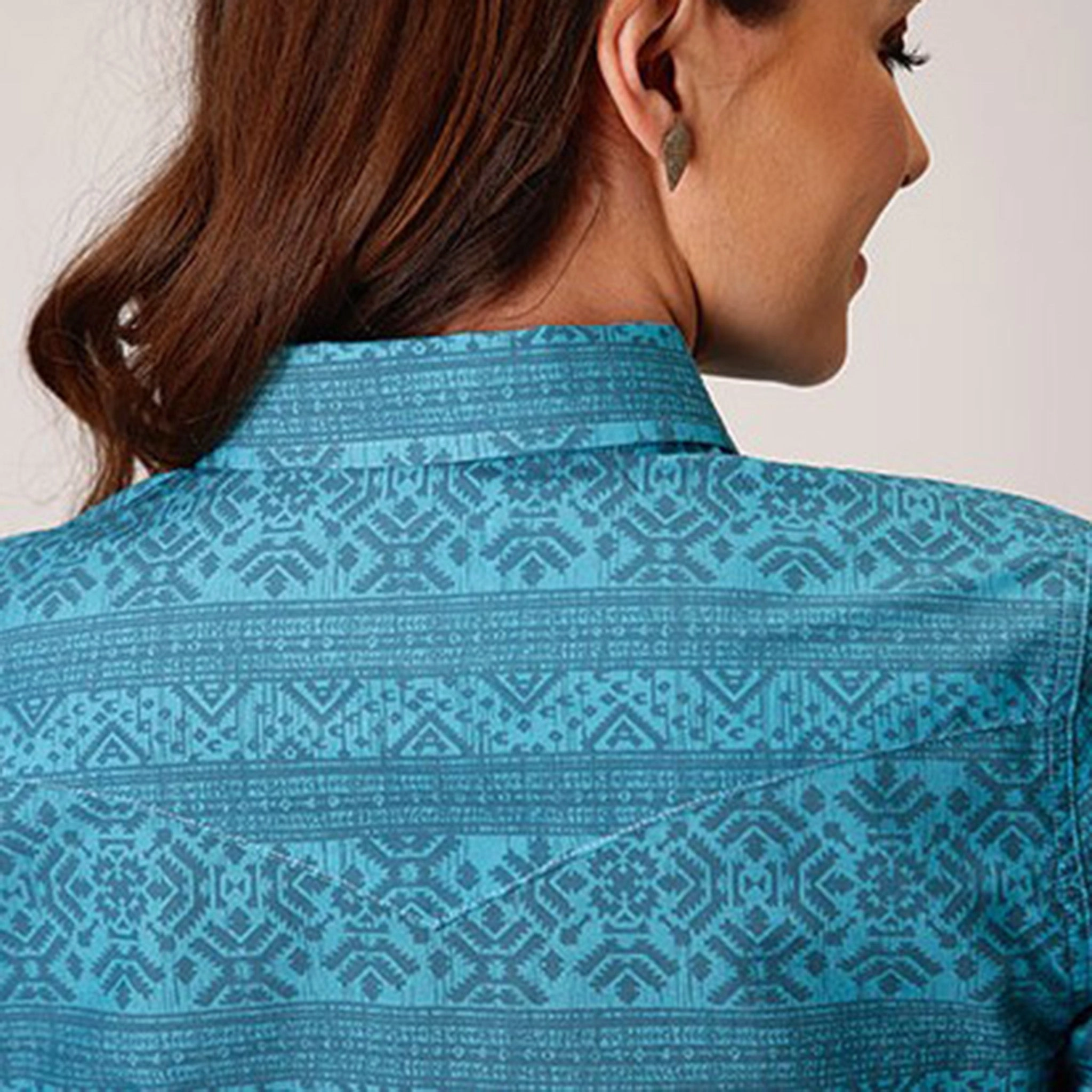 Quick Access Zipper Roper Women's Turquoise Aztec Stripe Shirt