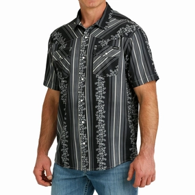 Cinch Men's Vintage Wallpaper Stripe Western Camp Short Sleeve Workwear Essential Eco Friendly Dye