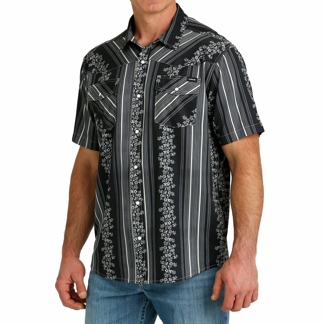 Cinch Men's Vintage Wallpaper Stripe Western Camp Short Sleeve Workwear Essential Eco Friendly Dye