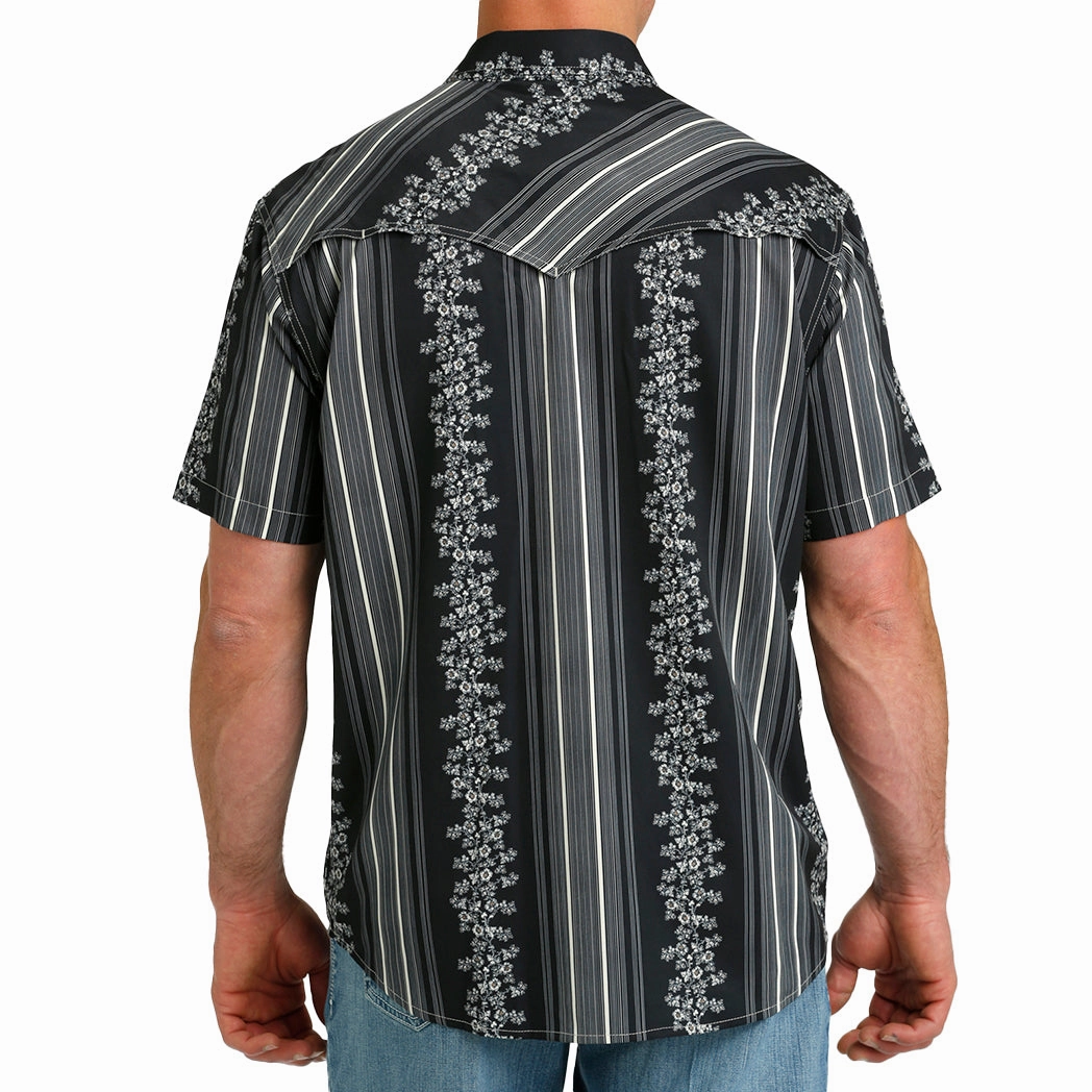 Exclusive Collection Soft Material Cinch Men's Vintage Wallpaper Stripe Western Camp Short Sleeve
