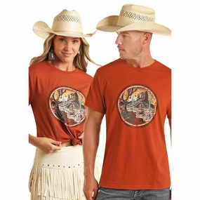 Abstract print Rock and Roll Denim Unisex Rust Desert Tee
