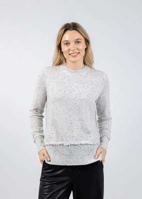 Simple Warmth Fringe Crew Sweater With Side Slits - Husky