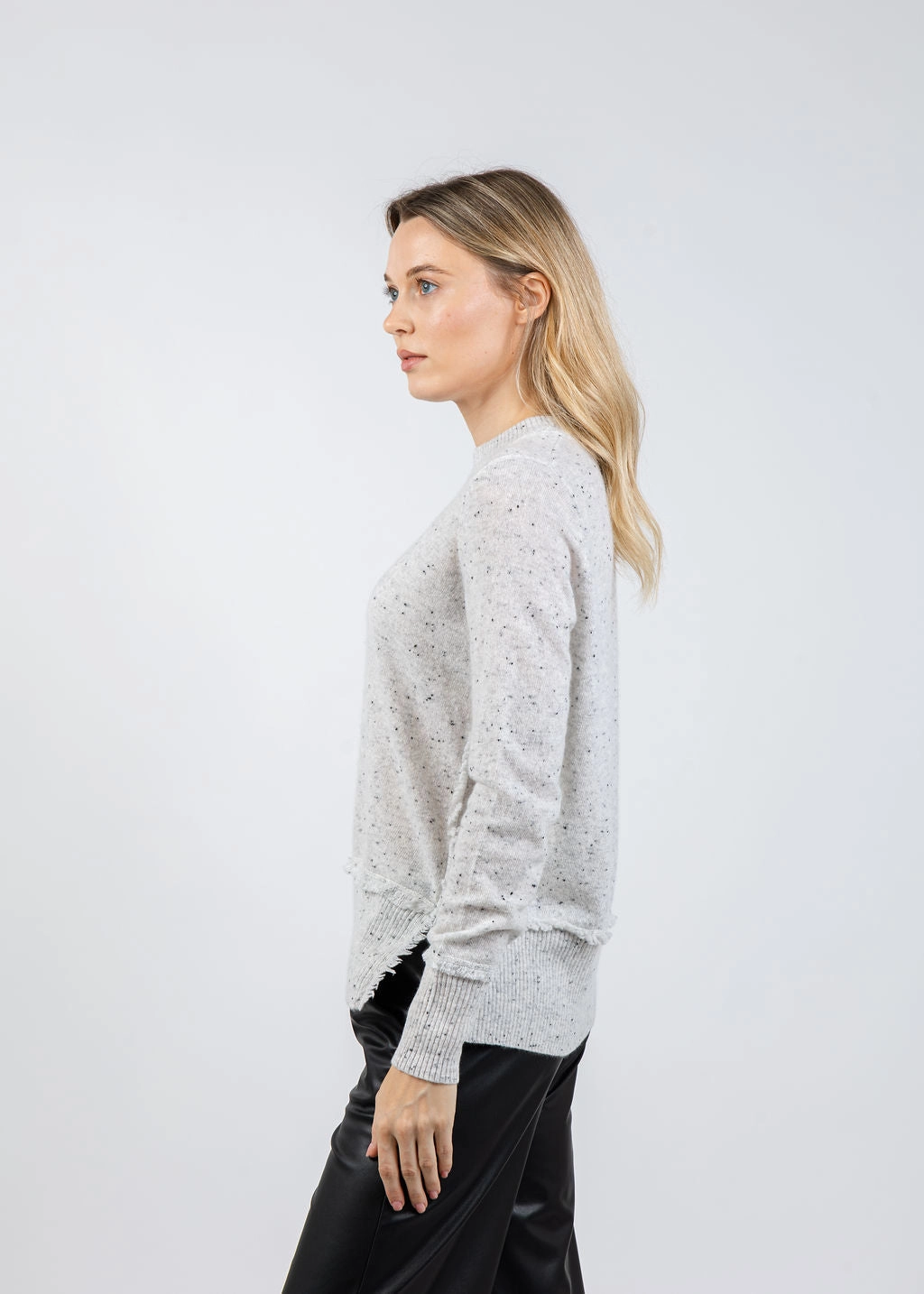 Fringe Crew Sweater With Side Slits - Husky Sleek Comfort Fashion Essential