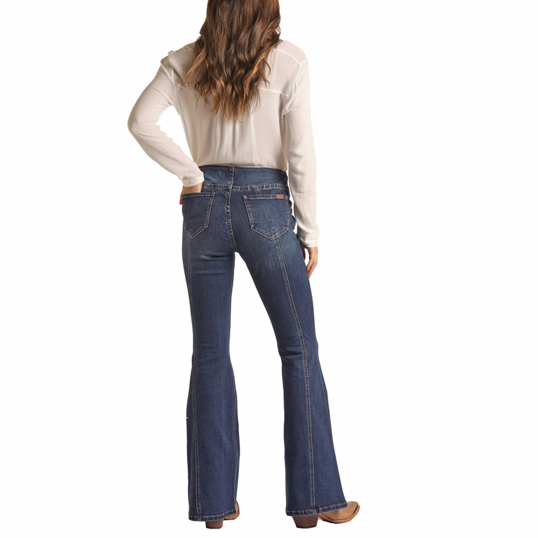 Front Seam Pull-on Flare Jeans Versatile Weekend Style Softened Fabric