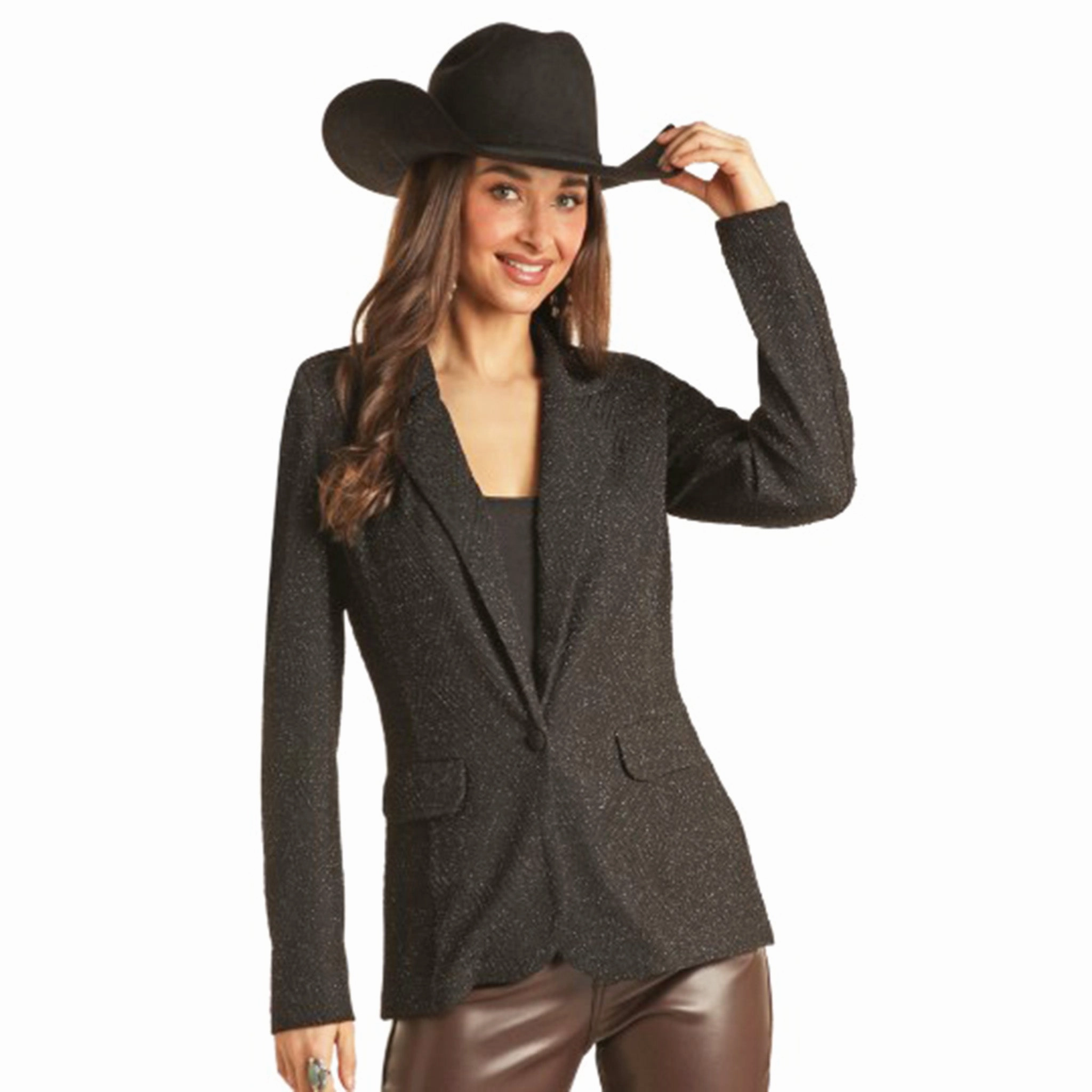 Rock & Roll Cowgirl Black Shimmer Blazer Travel Street Style