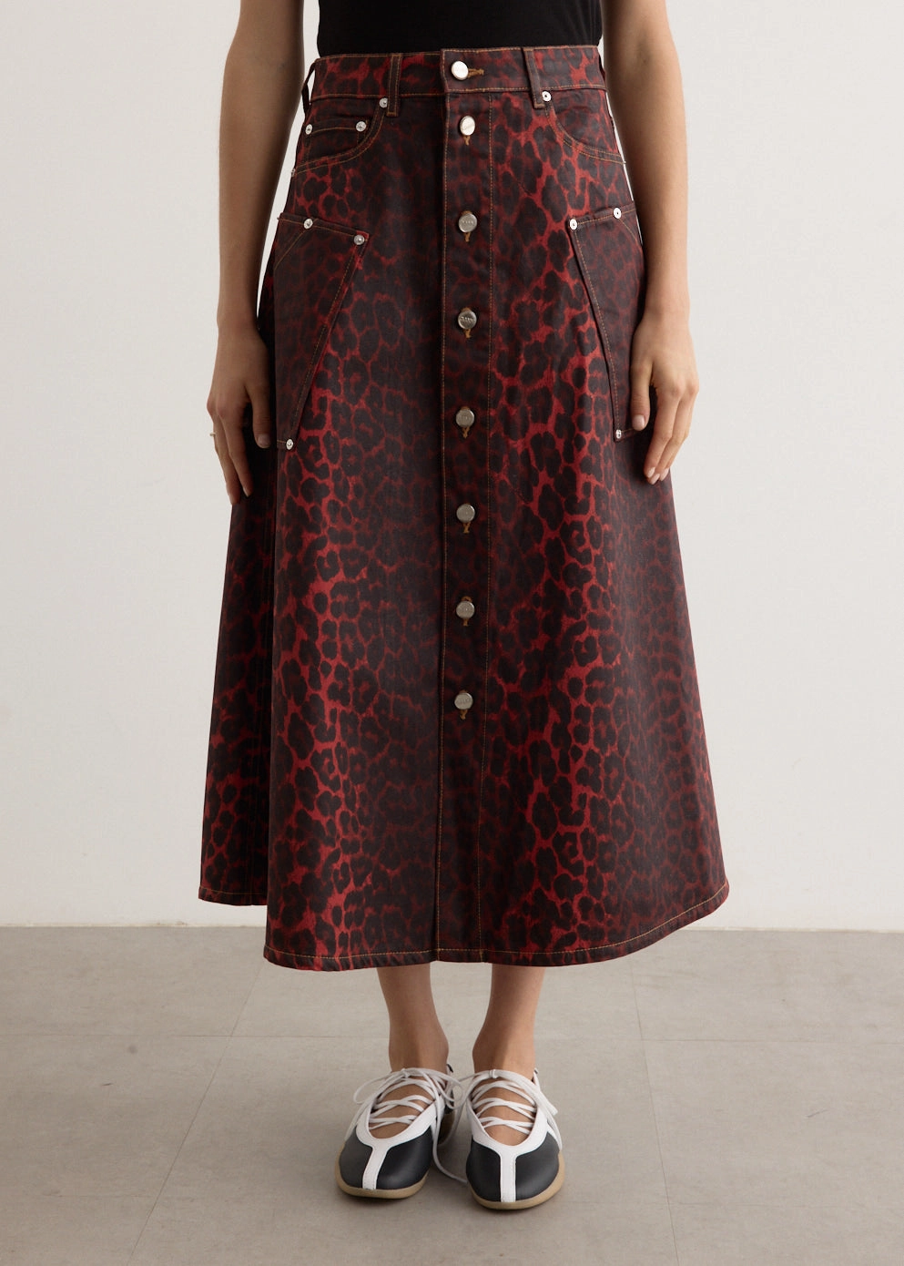 Light Mood Foil Denim Midi Skirt