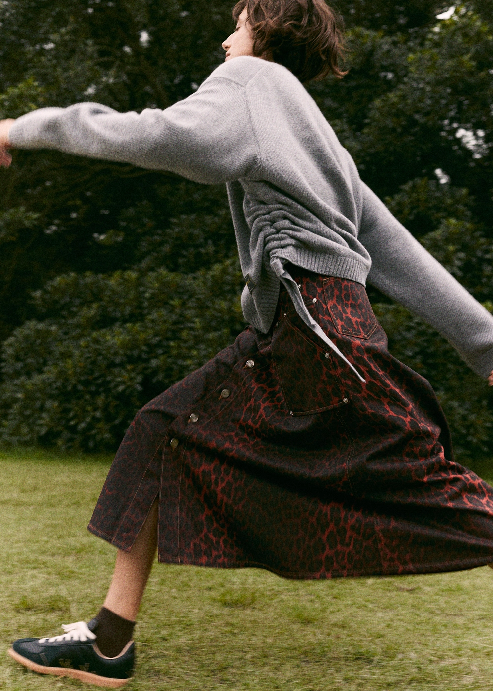 Foil Denim Midi Skirt Hand Painted Matte Texture