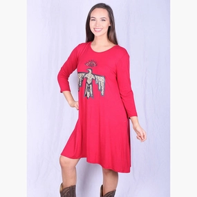 Lady's World Women's Red Cheetah Thunderbird Dress Soft Touch Bold Touch