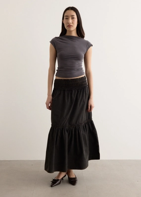 Garment Dyed Cotton Smock Maxi Skirt Laser cut Aesthetic Fit