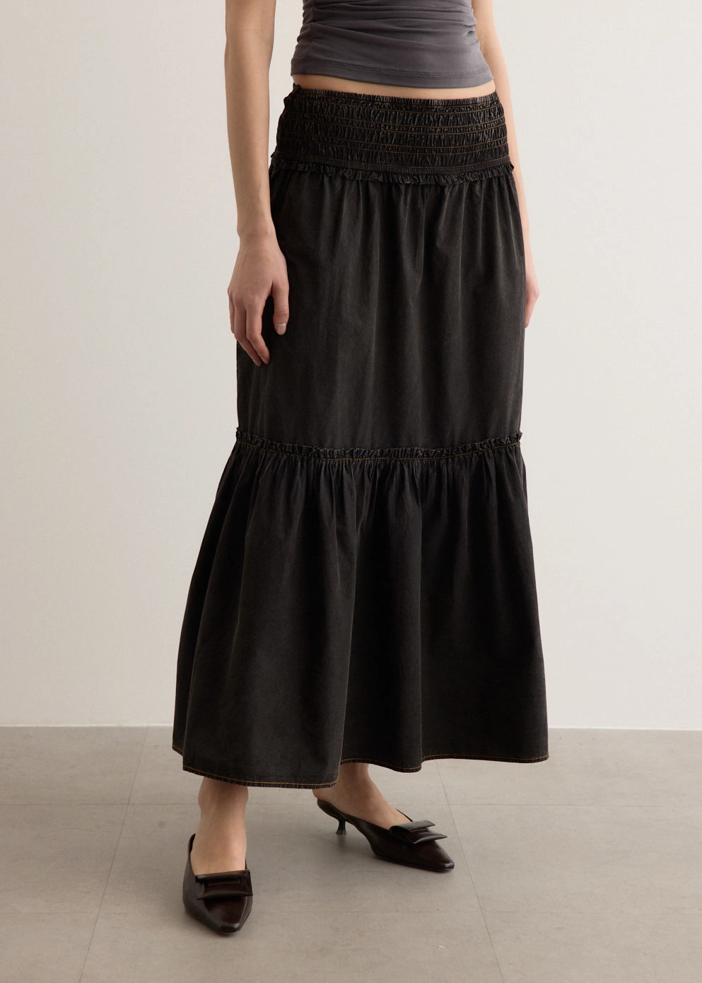Garment Dyed Cotton Smock Maxi Skirt Outfit Moodboard