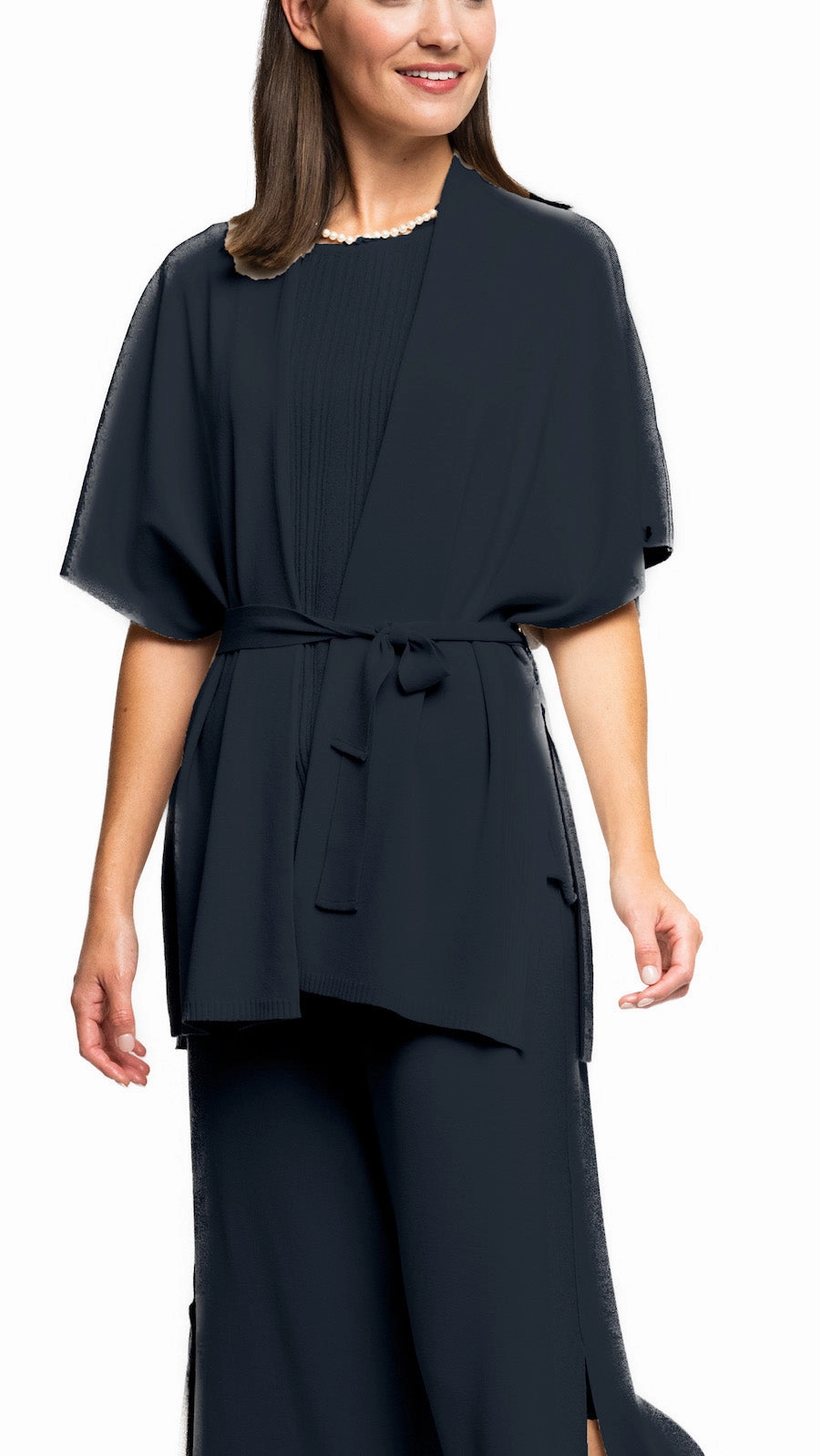 Melinda Belted Dropped Shoulder Cardigan - Dark Navy Light Weight Modern Knit