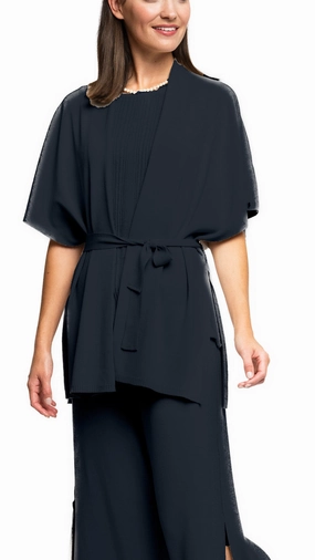 Melinda Belted Dropped Shoulder Cardigan - Dark Navy Light Weight Modern Knit