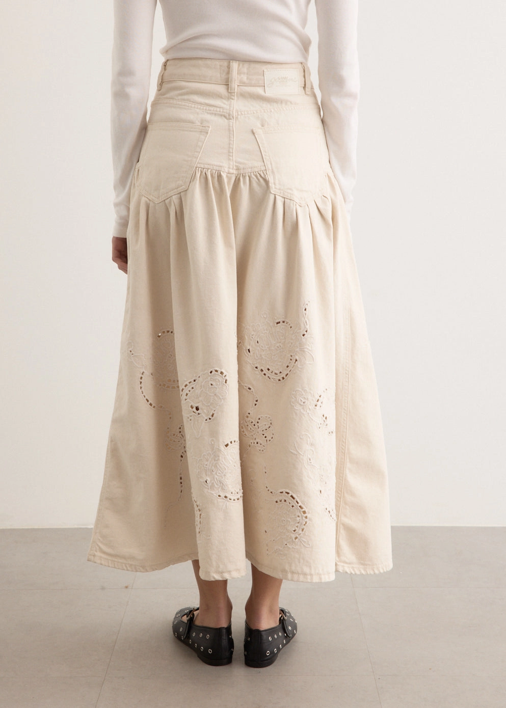 Full Circle Matte Texture Broderie Anglaise Denim Skirt