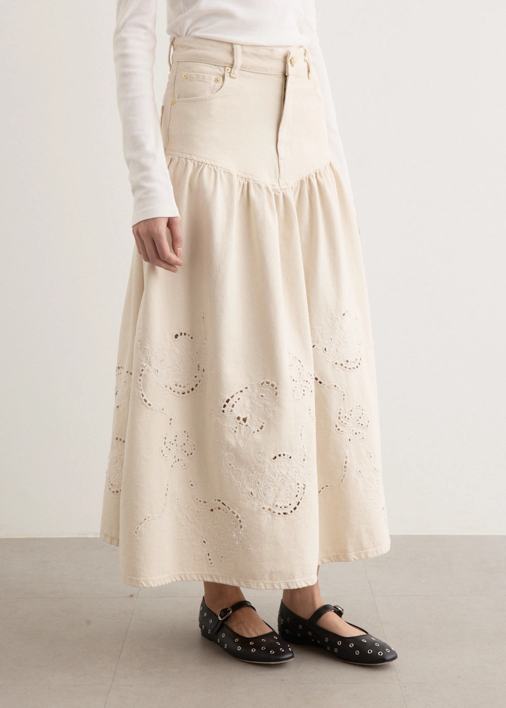 Broderie Anglaise Denim Skirt Wardrobe Classic Easy Movement