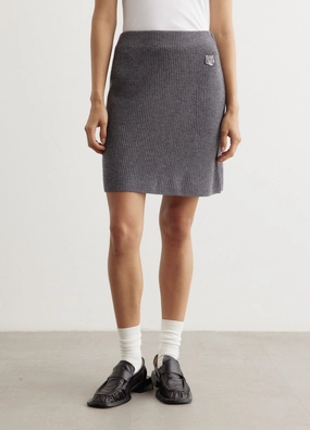 gentle style Breezy Style Bold Fox Head Patch Short Ribbed Skirt