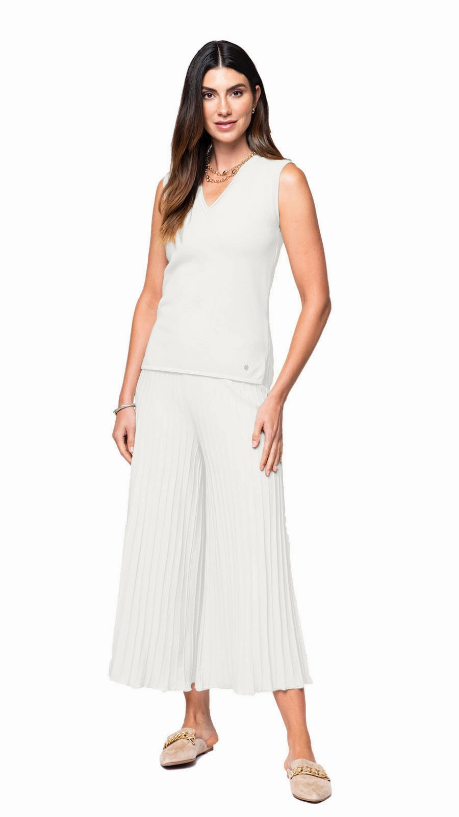 Giuliana Plisse-Look Cropped Wide Leg Pants - Winter White ReinforcedBeltLoops