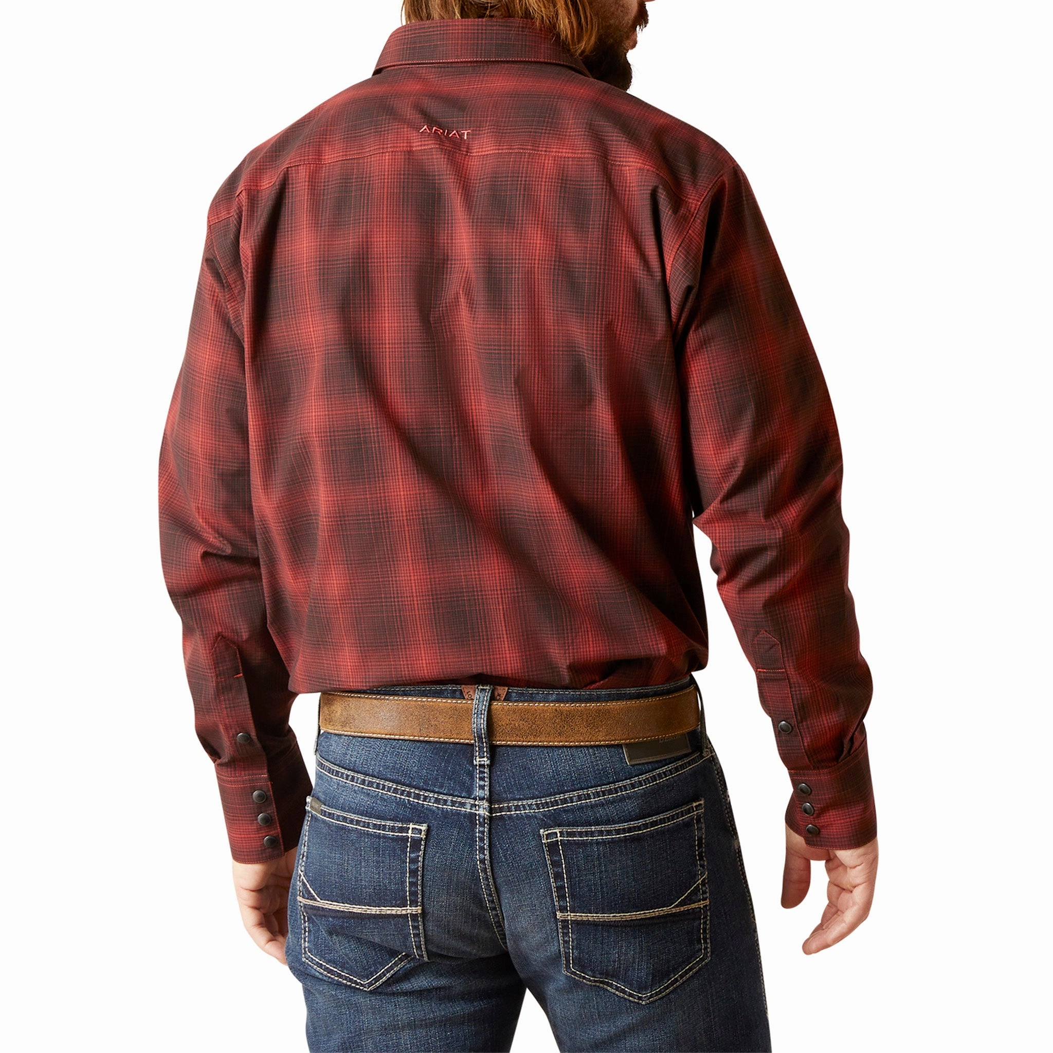 Matte Look Fade Resistant Formula Ariat Men's Stenson Red & Black Snap Shirt