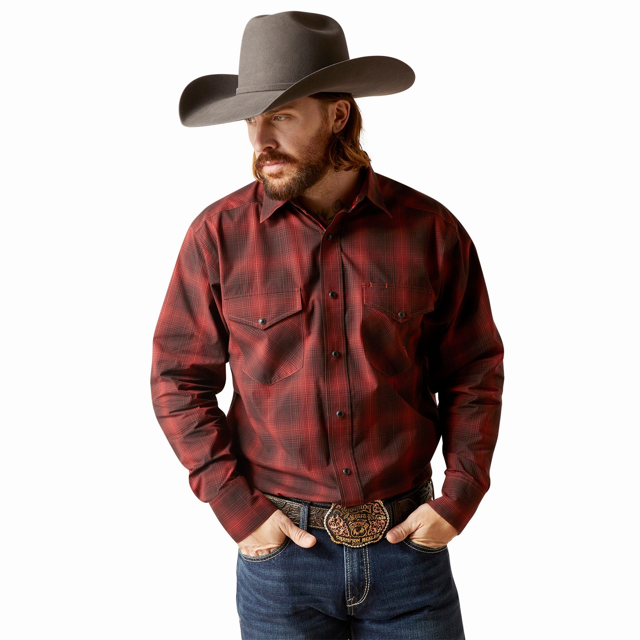 Party Ready Ariat Men's Stenson Red & Black Snap Shirt