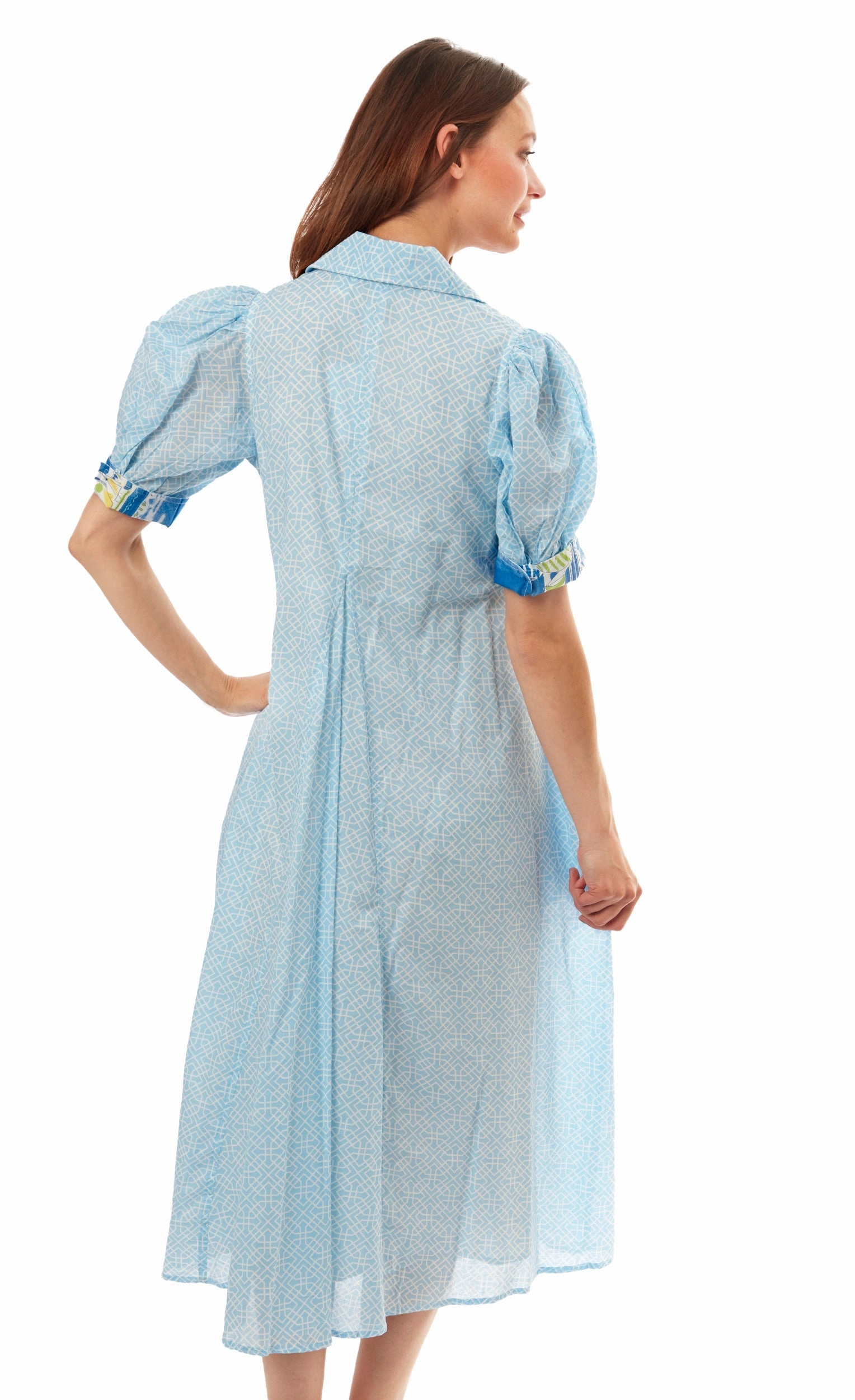 All Day Look Chilly Day Wear Montauk Dress - Light Blue Geo Print