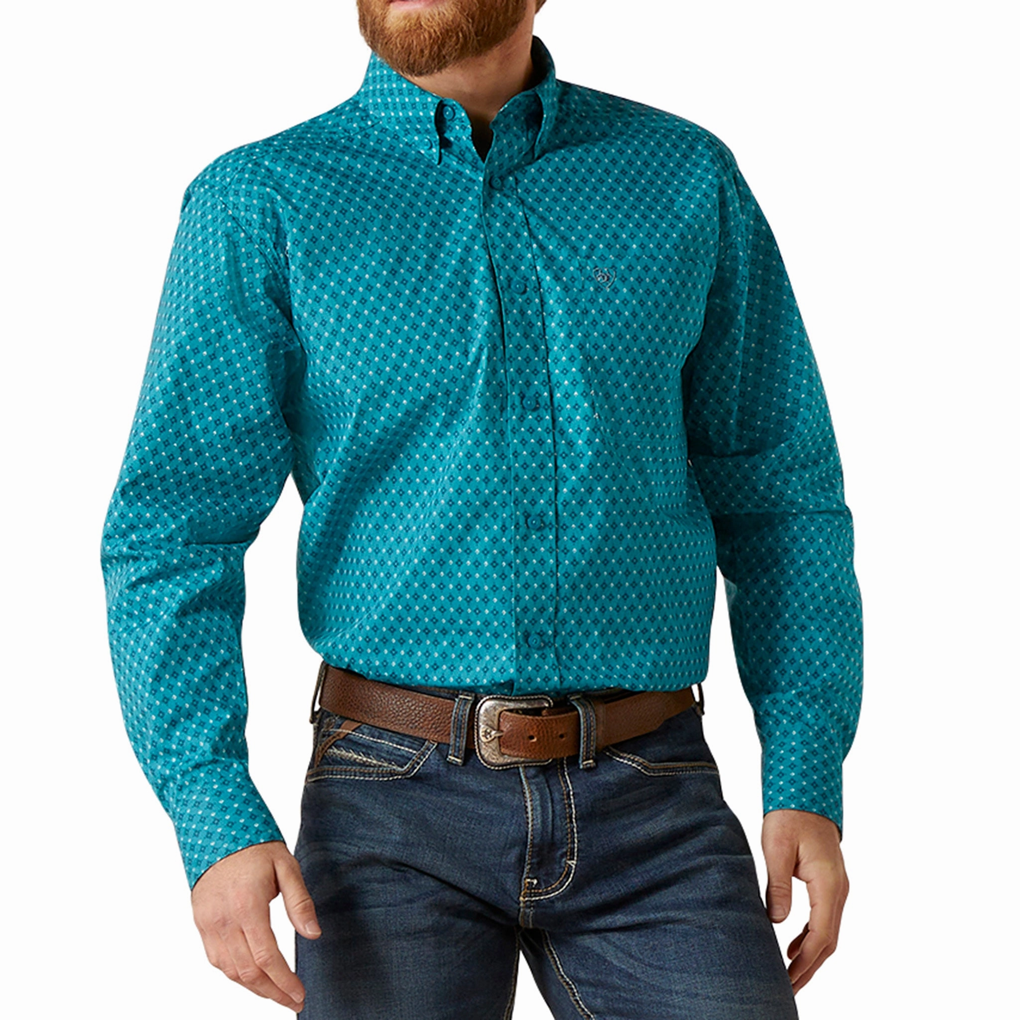 Festive Look fade resistant color Ariat Men's Teal Diamond Print Shirt