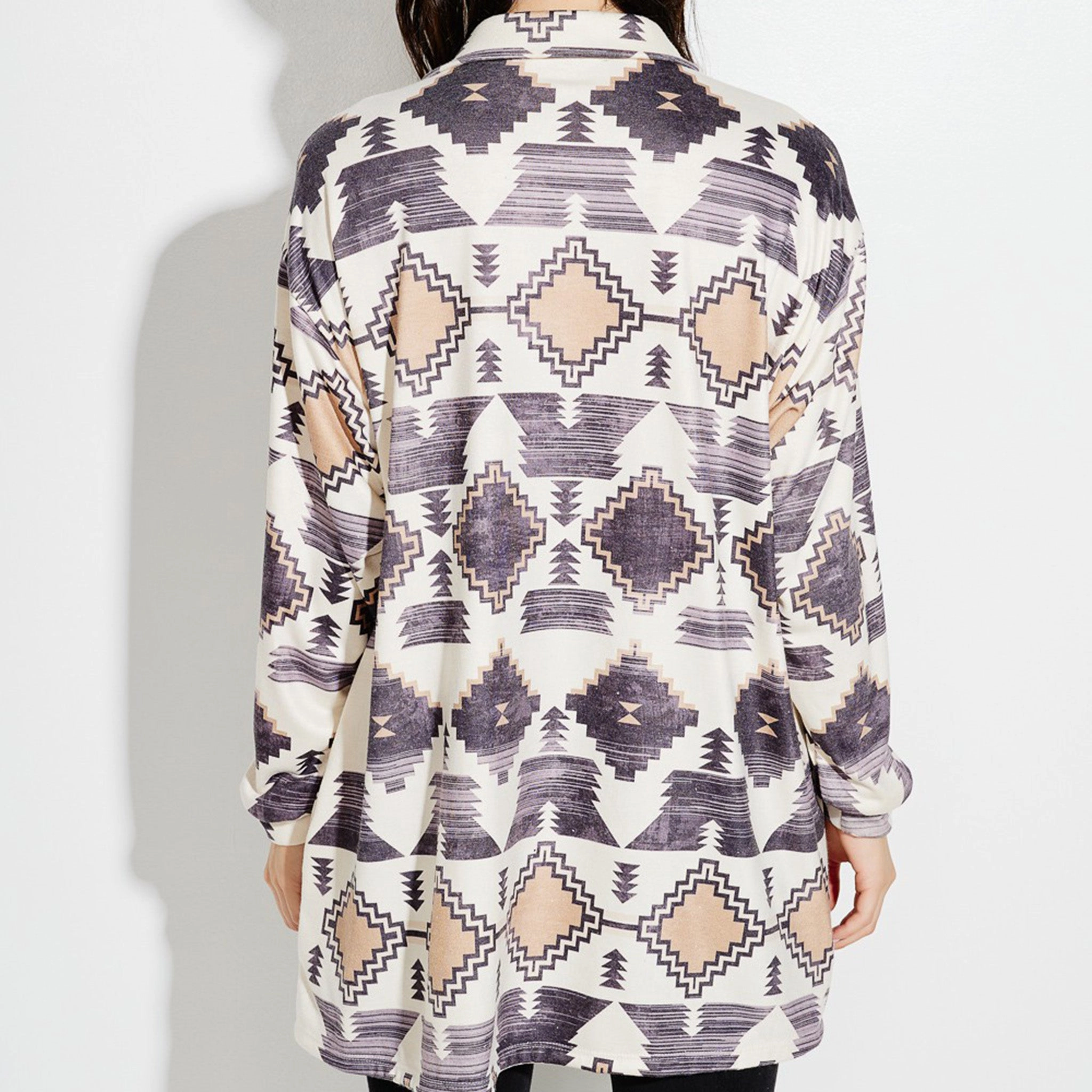 Phil Love Women's Aztec Boho Knit Shacket Eco Friendly Padding Trail To Town