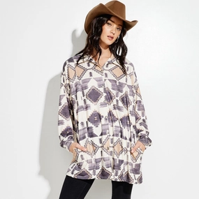 Phil Love Women's Aztec Boho Knit Shacket Wind Resistant Lining Go Anywhere Wear