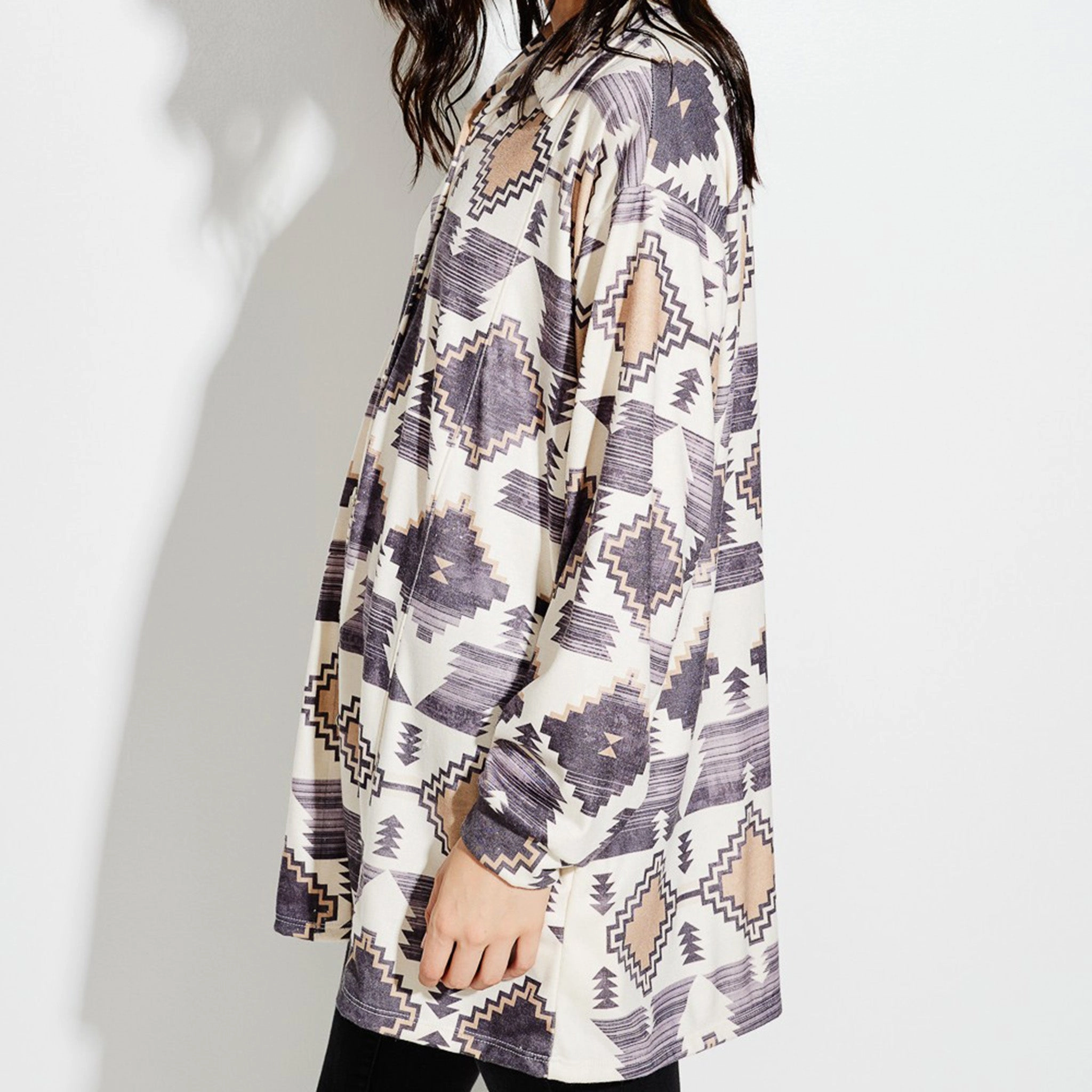 Polished Look wrinkle free finish Phil Love Women's Aztec Boho Knit Shacket