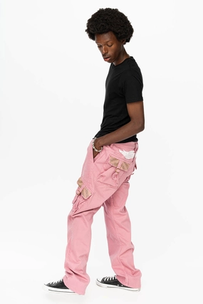 Lightweight Denim Blend ROBINS NEW MILITARY STYLE CARGO PANTS IN PINK WITH CRYSTAL AB AND MONTANA CRYSTALS