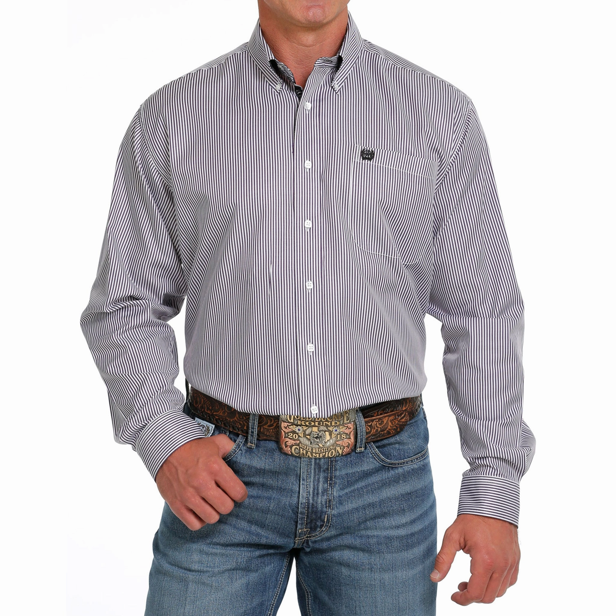 Cinch Men's Grey & White Stripe Shirt Neutral Tones