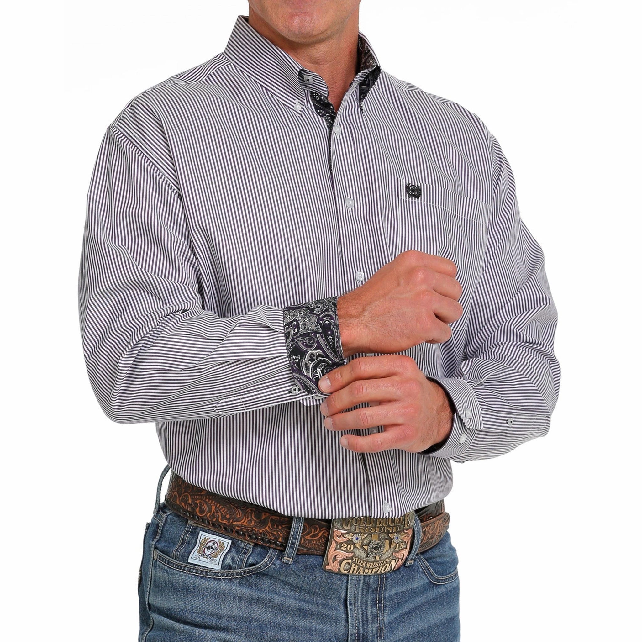 Multipurpose Layering Fabric Bold Hue Cinch Men's Grey & White Stripe Shirt